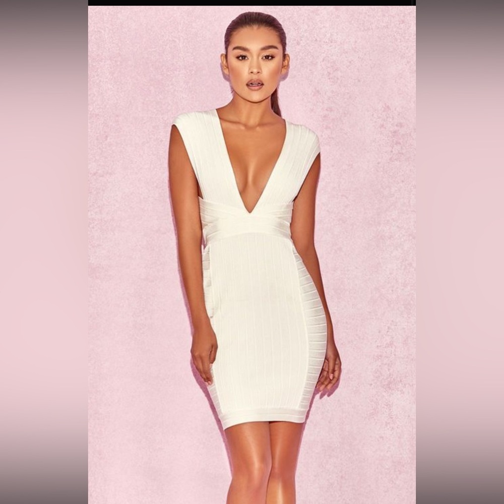 White Deep V-Neck Bodycon Dress